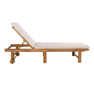 Mallorca 77.17"x23.62" Modern Classic Foldable Adjustable Wood Chaise Outdoor Lounge Chair with Cushion & Wheels